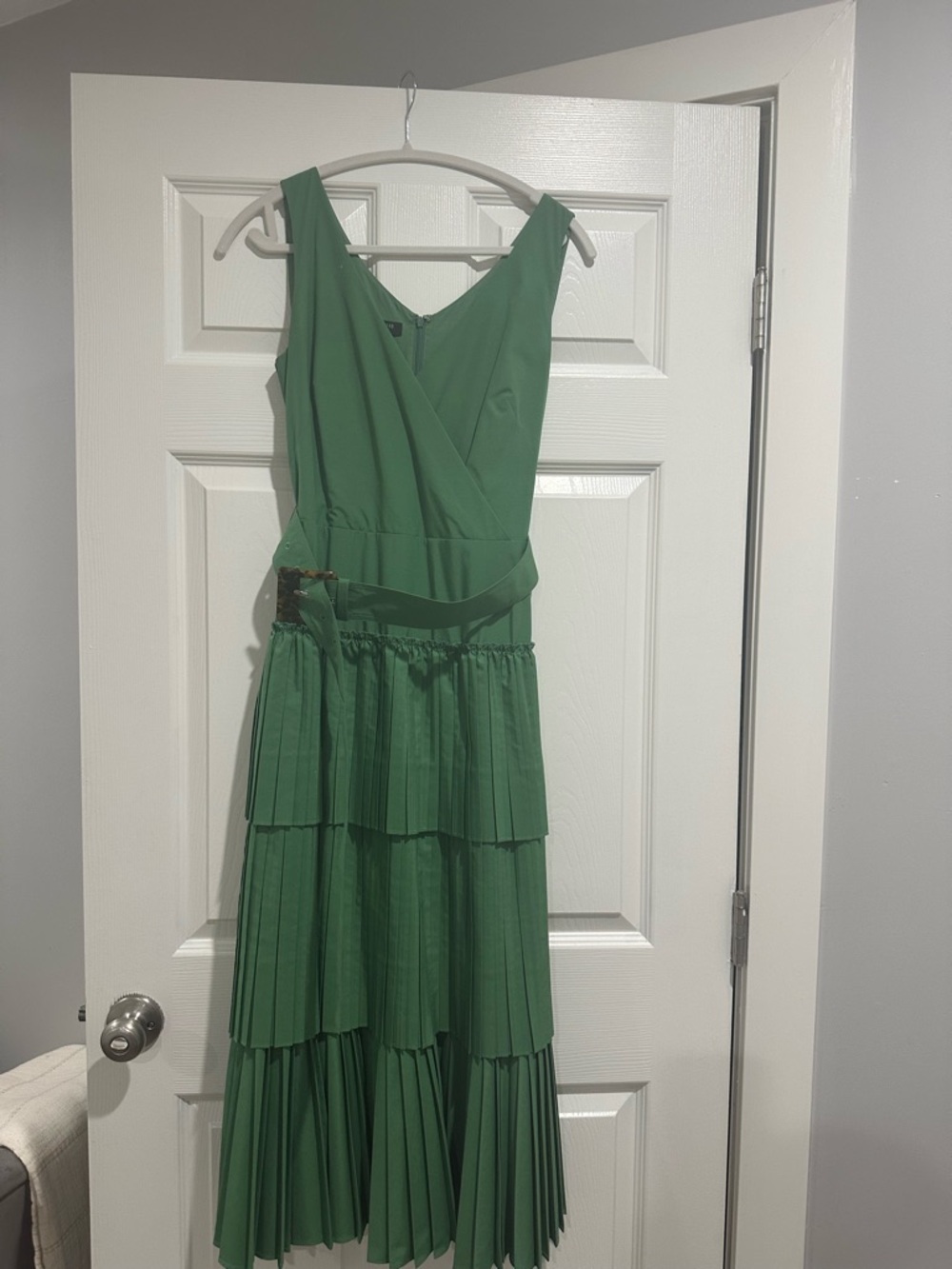 Lafayette 148 New York Green Tiered Pleated Midi Dress